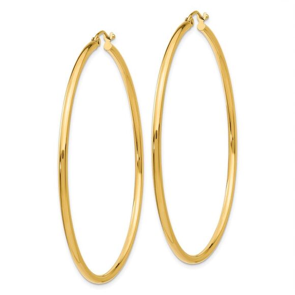 2mm, 14k Yellow Gold Classic Round Hoop Earrings, 55mm (2 1/8 Inch) - Picture 2 of 5